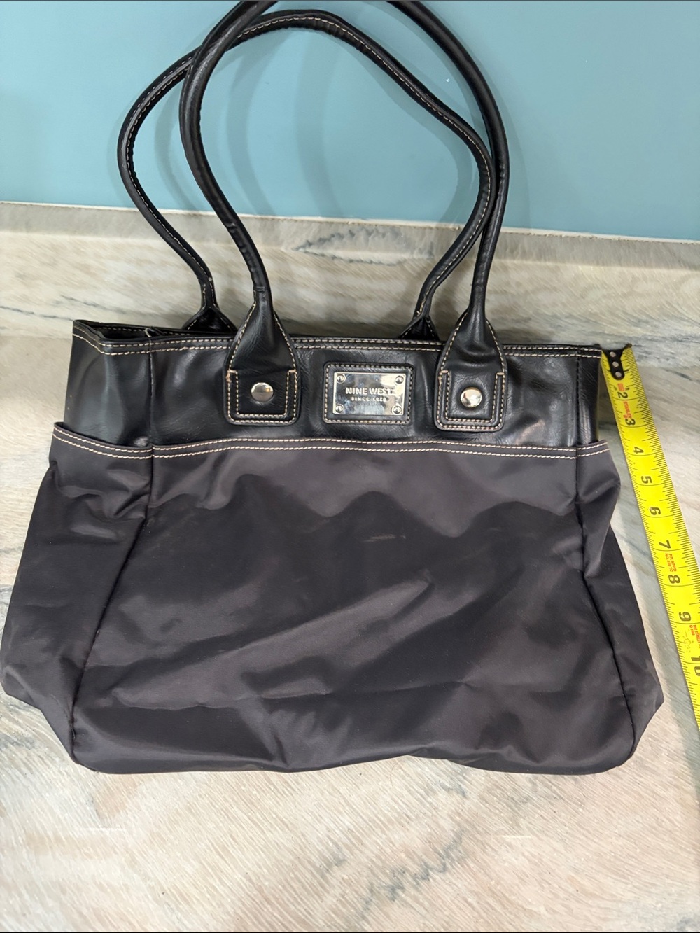 Nine West Black Tote with Leather Trim and Double Handles